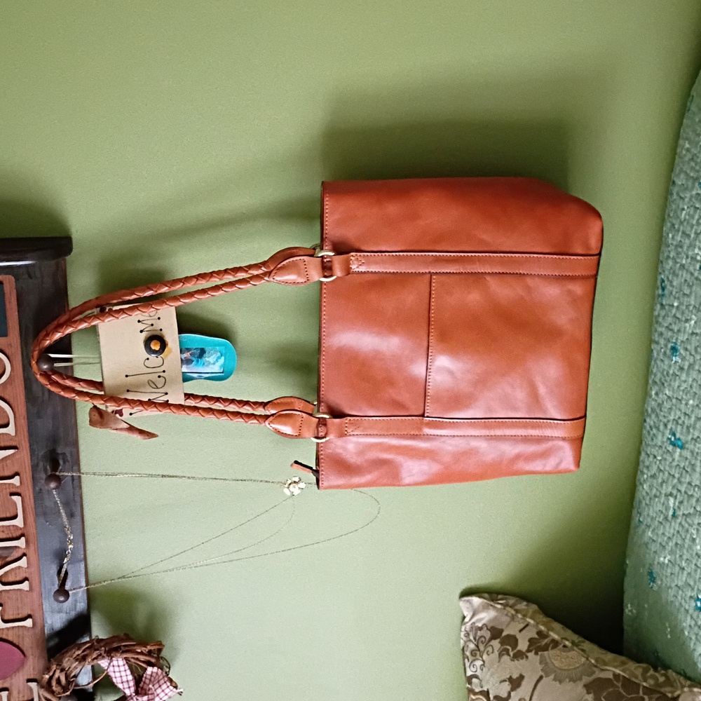 Patricia Nash Tan Shoulder/Tote Bag with Brass Medallion Accent - Picture 3 of 12